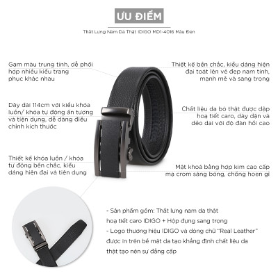 Thắt Lưng Nam Da Thật IDIGO MD1-4016 Màu Đen