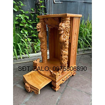 Bàn thờ thần tài cao cấp Rồng Phun Lửa, bàn thờ ông địa gỗ gõ trạm vip