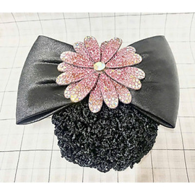 KẸP TÓC BÚI LƯỚI MÀU ĐEN ĐÍNH HÌNH BÔNG HOA ĐÁ MÀU TÍM