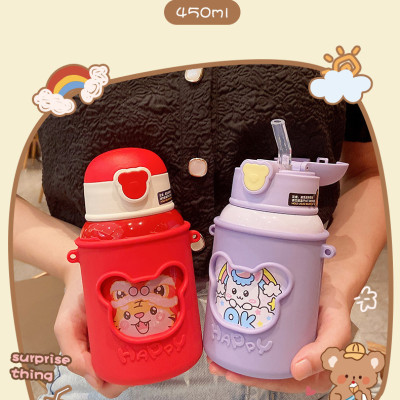 Cốc Nước HaPpY Có Ống Hút Ấm Siêu Tốc Trẻ Em Học Sinh Tiểu Học Cốc Cách Nhiệt Nam Nữ Dễ Thương cốc SILICON