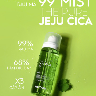 Xịt khoáng rau má Pretty Skin The Pure Jeju Cica 99 Mist làm dịu cấp ẩm cho da - Giữ lớp make up lâu trôi Hàn Quốc 100ml