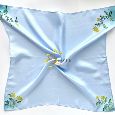 Vải Lụa Tơ Tằm Vẽ Cúc Vàng SenSilk 55x55cm - Phụ Kiện Thời Trang Sang Trọng, Nơ Buộc Tóc Thời Trang
