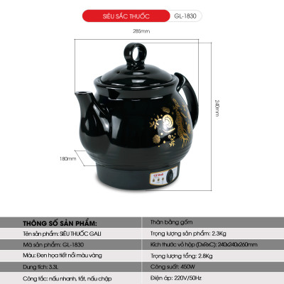 Siêu sắc thuốc đa năng Gali GL-1830 - 3.3L. Siêu nấu thuốc tự động. Hàng nhập khẩu chính hãng chất lượng cao.