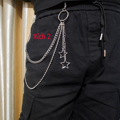 Sét 4 món{Khăn+Đai+Móc treo+Xích} Chain quần jean - Khăn bandana streetwear - Đai da kẹp khăn - Móc tròn treo khăn