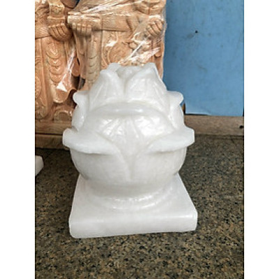 Cặp búp sen đá trang trí đá cẩm thạch trắng đế vuông trang trí mộ, đền thờ - Cao 20 cm