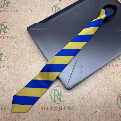 Cà vạt nam mẫu thắt sẵn dây kéo bản nhỏ 6cm màu xanh kẻ vàng lớn