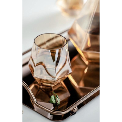 Khay kệ đựng ấm chén cốc tách ly bình nước bằng inox vàng hồng đẹp cao cấp chữ nhật 34x20cm