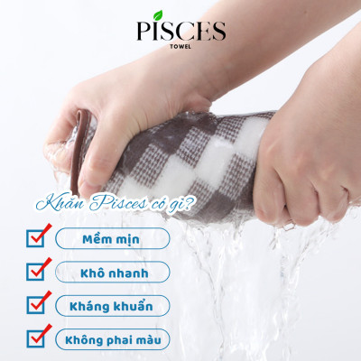 Khăn Mặt PISCES TOWEL 35x75cm Caro Cotton Mềm Mại, Khăn Spa Yoga Gym Thể Thao Thấm Hút Mồ Hôi