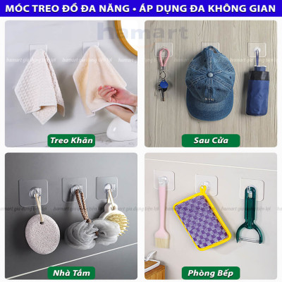 COMBO 5 Móc Sừng Nhựa Treo Giỏ Đựng Quần Áo Nhà Tắm Dán Tường Hamart Treo Đồ Đa Năng Tấm Lớn Siêu Dính