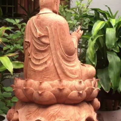 Tượng phật địa tạng vương bồ tát bằng gỗ hương đá kt cao 70×45cm
