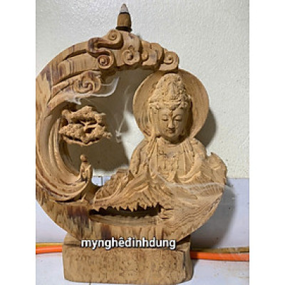 Tượng nhất tâm bái phật xông trầm bằng gỗ ngọc am thơm nức kt 30x25x4cm 