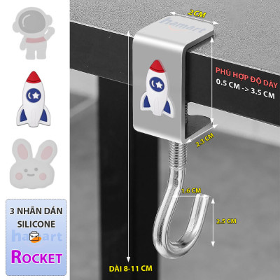 Móc Treo Balo Kẹp Cạnh Bàn Làm Việc Hamart Xoay 360 Treo Cặp Túi Xách Bình Nước Thép Xoắn Ốc Cố Định