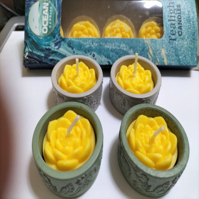 Set 4 hủ nến bằng xi măng đựng viên nến thơm tealight candles - hàng handmade DIY, cốc để nến cúng phật , bàn thờ trang trí nhiều màu 