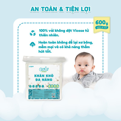 Combo 03 túi Khăn khô đa năng EcoWipes cho bé 600/900G không chất huỳnh quang không mùi không parabens