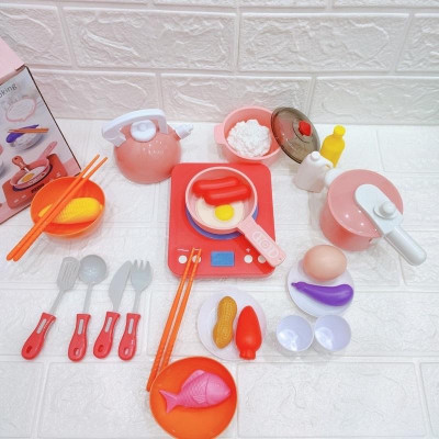 Bộ nấu ăn nhà bếp 36 chi tiết màu hồng xinh xắn đáng yêu sử dụng pin
