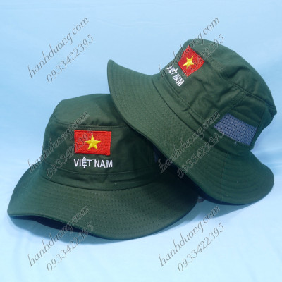 Nón tai bèo nam rộng vành thêu lá cờ Việt Nam, chất liệu vải kaki bền đẹp, bên hông có 2 lỗ thông gió - Hạnh Dương
