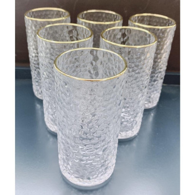 Combo bình đựng nước uống thủy tinh kèm 6 cốc ống vân sần giá úp cốc và khay gỗ