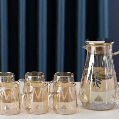 BỘ BÌNH ĐỰNG NƯỚC THỦY TINH CHỊU NHIỆT CAO CẤP KÈM 6 CỐC VÀ KHAY ÚP - VD83