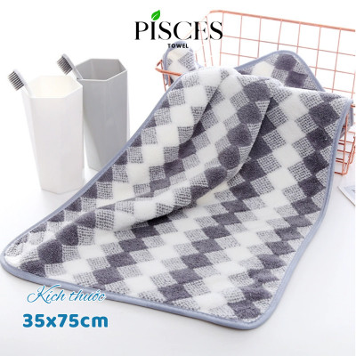 Khăn Mặt PISCES TOWEL 35x75cm Caro Cotton Mềm Mại, Khăn Spa Yoga Gym Thể Thao Thấm Hút Mồ Hôi