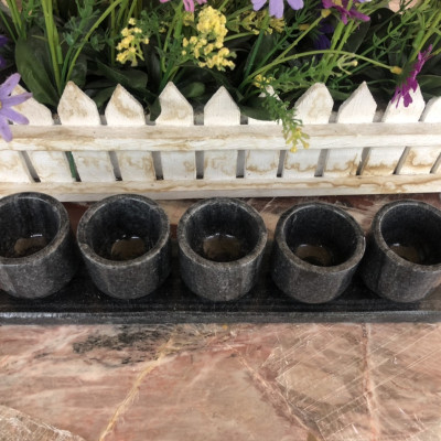 Bộ 5 ly nước thờ cúng đá cẩm thạch vân đen