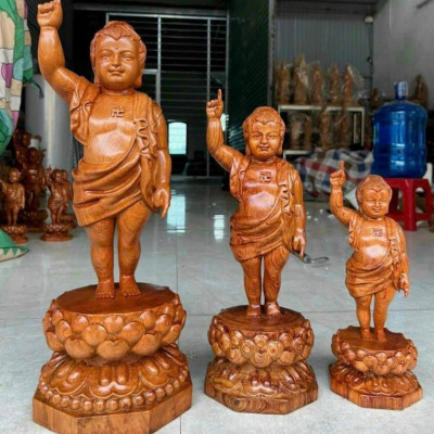 Tượng phật đản sinh bằng gỗ hương đá kt cao 30×12cm
