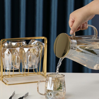 BỘ BÌNH ĐỰNG NƯỚC THỦY TINH CHỊU NHIỆT CAO CẤP KÈM 6 CỐC VÀ KHAY ÚP - VD83