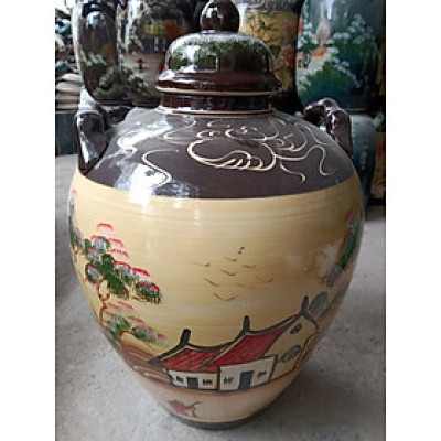 Chum đựng rượu vẽ phong cảnh Bát Tràng loại 20L