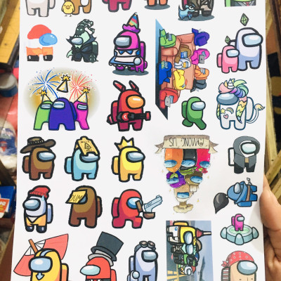 Sticker Among Us set 80 ảnh decal hình dán ép lụa