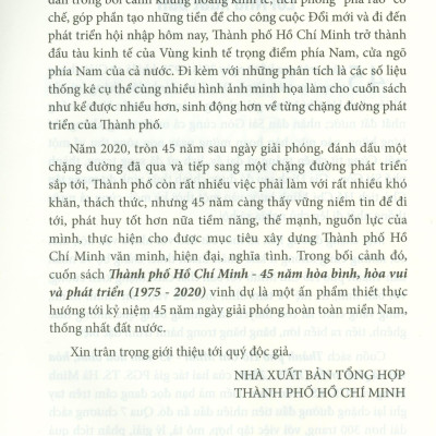 Thành Phố Hồ Chí Minh 45 Năm Hòa Bình, Hòa Vui Và Phát Triển (1975 - 2020)