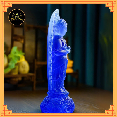 Tượng phật dược sư lưu ly tượng dược sư đứng hào quang xanh dương trang trí 23cm phong thủy, thờ cúng Diệu Tâm