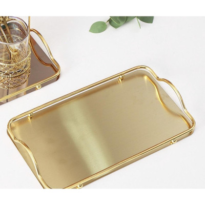 Khay kệ đựng ấm chén cốc tách ly bình nước bằng inox vàng hồng đẹp cao cấp chữ nhật 34x20cm