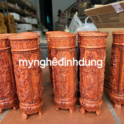 Cặp ống cắm nhang hương bằng gỗ hương cao 30x9x9cm 