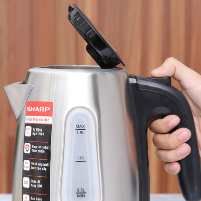 Bình đun Siêu Tốc 1.5 Lít Sharp EKJ-15EVS-ST Vạch báo mực nước, Cảm biến nhiệt: FADA - Hàng chính hãng, BH 12 tháng