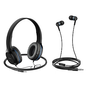 Bộ đôi tai nghe chụp tai và nhét tai có dây Hoco W24 Enlighten âm thanh cực hay - Hàng Chính Hãng