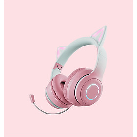 Tai nghe chụp tai bluetooth Cute Cat V3, tai nghe mèo không dây siêu dễ thương có đèn led đổi màu cực đẹp, tai mèo đáng yêu có mic đàm thoại cao cấp - Hàng Chính Hãng