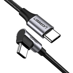 Ugreen UG50125US255TK 2M 60W bẻ góc 90 độ hỗ trợ sạc nhanh PD cáp USB type C màu đen mạ nickel đầu bọc nhôm - HÀNG CHÍNH HÃNG