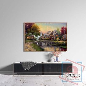 Tranh canvas phong cách sơn dầu - Phong cảnh Làng quê châu Âu cổ điển - PC044