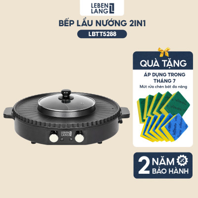 Nồi lẩu điện 2 ngăn Lebenlang LBTT5288, bếp lẩu nướng 2in1 đa năng tròn loại to,công suất 1800W tiện lợi cho gia đình - hàng chính hãng