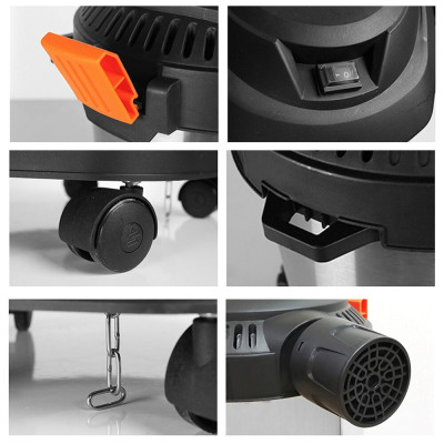 Máy hút bụi công nghiệp đa năng khô và ướt ABG Yili YLW-6263A loại 12 lít công suất 1200W - Thùng inox kèm phụ kiện tay hút ga giường - Hàng Chính Hãng