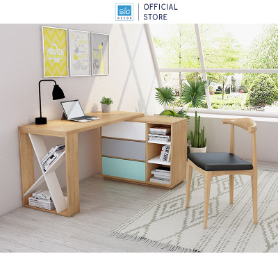 Bàn Làm Việc Hiện Đại Kết Hợp Tủ Sách Nhiều Ngăn Đa Sắc Màu Phong Cách Bắc Âu SIB Decor BLV06