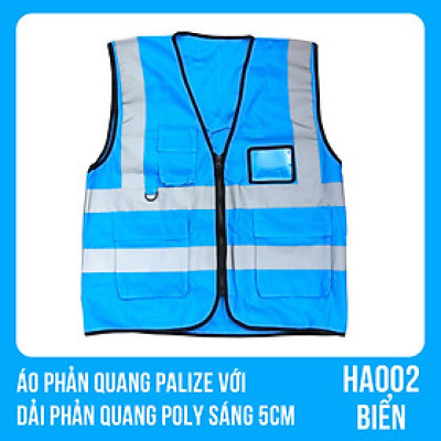 Áo phản quang Palize với dải Phản quang Poly sáng 5cm màu BIỂN - Mã HA002