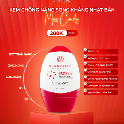 [MISS CANDY] Bộ 5 Sản Phẩm Trắng Da Mờ Thâm, Sạm, Nám, Tàn Nhang MISS CANDY Gồm: Serum HA Peptide 30ml + Kem Nám Sâm Nhung Hoàng Kim 25g + Kem Dưỡng Trắng Da Face Nano 30g + Kem Chống Nắng Dưỡng Trắng Da 50g + Nước Hoa Hồng Tái Sinh Làn Da 120ml