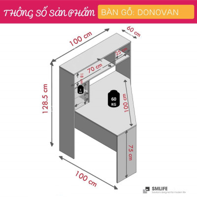 Bàn làm việc gỗ MDF liền tủ tài liệu SMLIFE Donovan