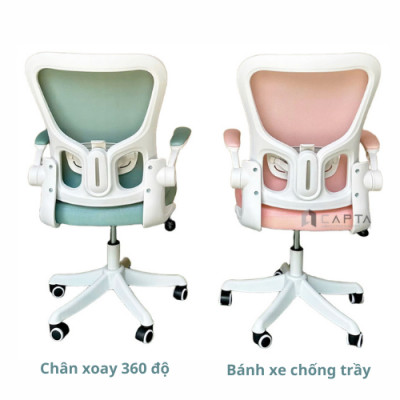 Ghế nhân viên màu xanh dương CE4562-2M Lưng lưới nệm vải lưới khung nhựa trắng tay điều chỉnh tiện lợi chân nhựa xoay nhập khẩu hcm