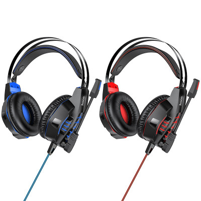 Tai nghe chụp đầu gaming HOCO W102 - jack 3.5 - Micro đa hướng - Dây Chống Đứt - Có đèn Led - Cáp bộ chuyển đổi âm thanh 2 trong 1 - Hàng Chính Hãng