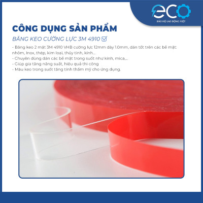 Băng keo cường lực 2 mặt trong suốt 3M 4910 (12mm x dài 4.5m) băng keo siêu dính, siêu cường lực