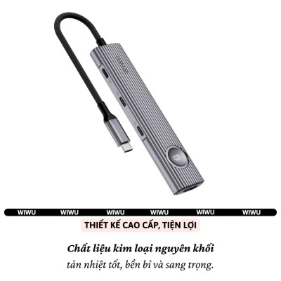 Hub chuyển đổi chia cổng USB-C 8in1 sạc nhanh 100W trang bị 2 USB 3.0 + 3 PD Type-C + Micro SD SD + HDMI 4K@60Hz hiệu WIWU Travel cho Macbook Laptop cho iPhone - Hợp kim nhôm, đa năng để vừa sạc vừa xuất màn hình và truyền dữ liệu  - Hàng nhập khẩu