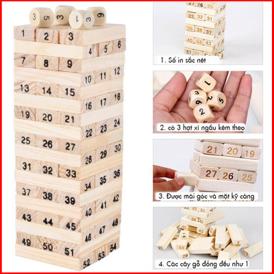 Đồ Chơi Rút Gỗ Cỡ Lớn Cao Cấp – Chọn Size - 54 Thanh Rút Gỗ Kèm 4 Con Súc Sắc Cho Bé – Bộ Đồ Chơi Rút Gỗ Chính Hãng miDoctor