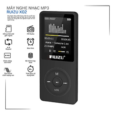 Máy nghe nhạc Ruizu X02: Thiết kế nhỏ gọn, ghi âm chất lượng cao, nghe đài FM, hỗ trợ nhạc Lossless (MP3/WMA/WAV/APE/FLAC), màn hình TFT 1.8 inch, bộ nhớ 8GB/16GB, thẻ nhớ microSD 64GB, pin 80 giờ, giải trí tiện lợi mọi lúc mọi nơi - Hàng nhập khẩu