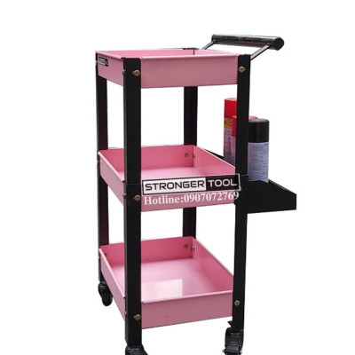 XE ĐẨY ĐA NĂNG 3 TẦNG MÀU HỒNG CÓ KHAY PHỤ